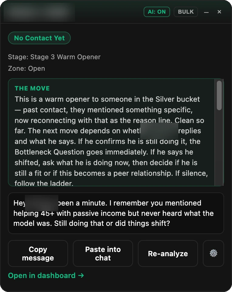 The DM Copilot card on a Messenger conversation