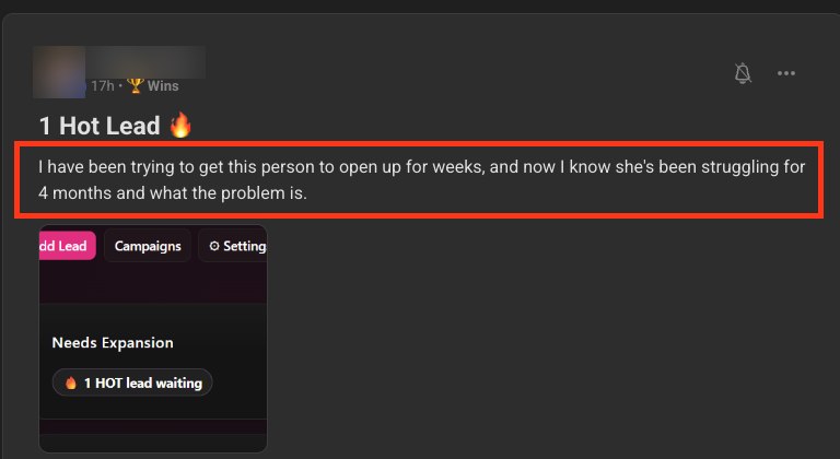 A founding member's post: I have been trying to get this person to open up for weeks, and now I know she has been struggling for 4 months and what the problem is